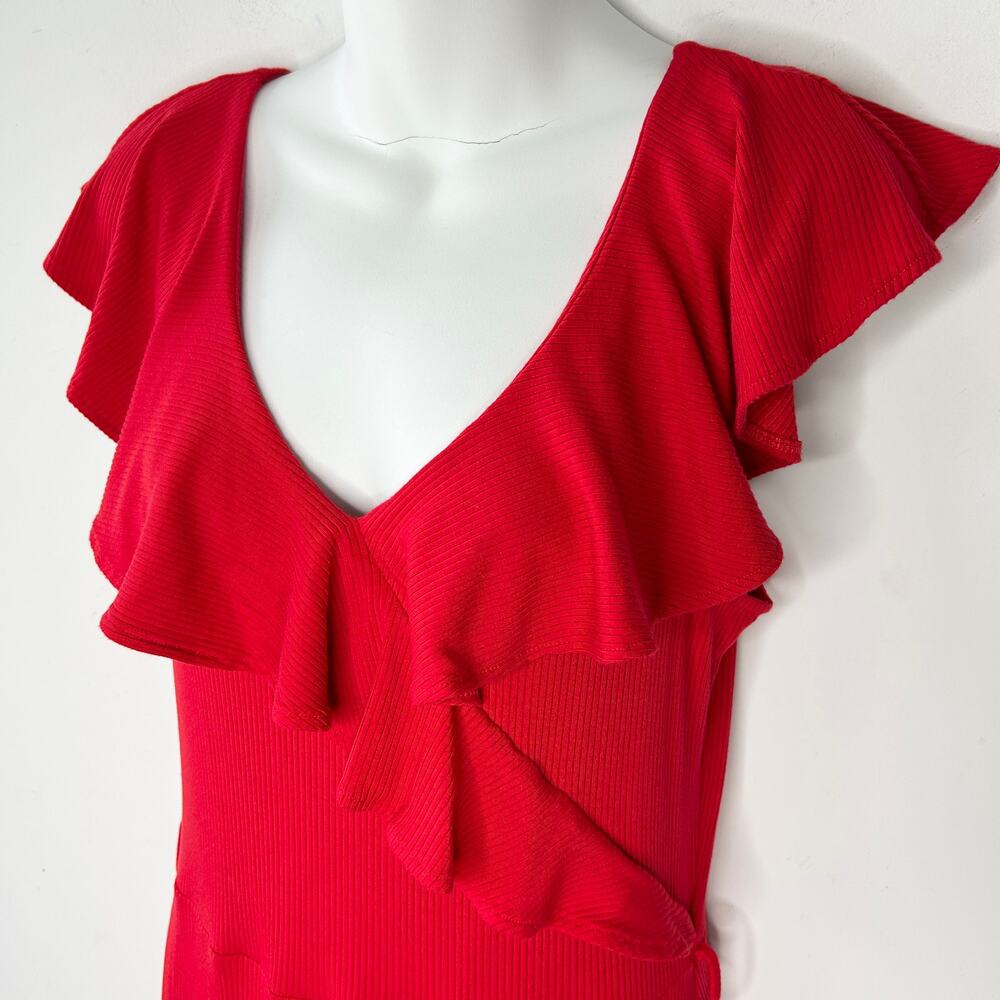 & OTHER STORIES Sleeveless Ruffle Midi Dress Womens Size Large Ribbed Holiday - Picture 4 of 7